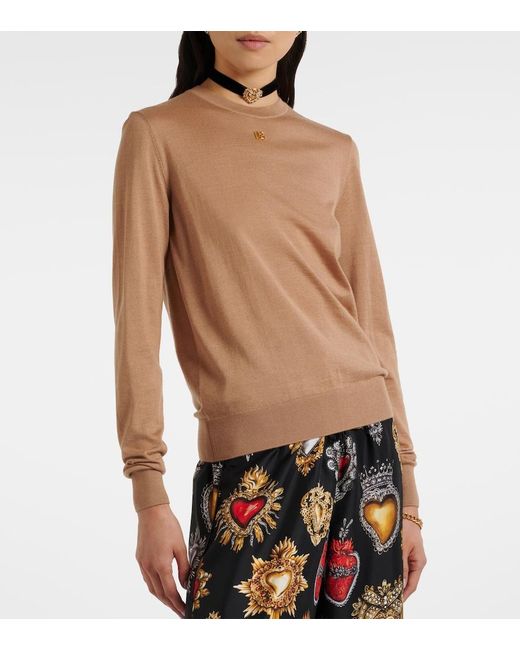 Dolce & Gabbana Natural Dg Cashmere And Silk Sweater
