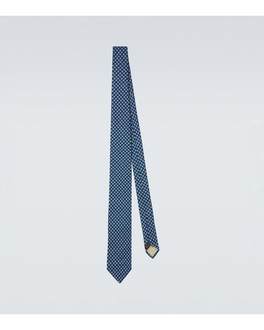 Rubinacci Blue Printed Silk Tie for men