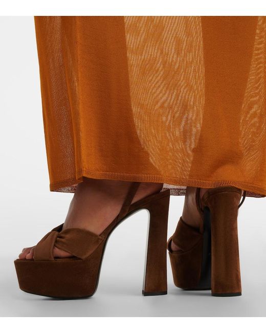 Saint Laurent Brown Franciane Leather Platform Sandals