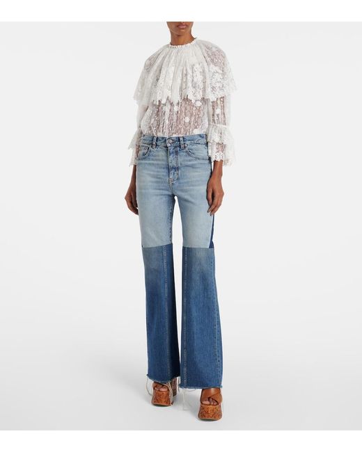 Jeans Flared Con Patchwork Chloé de color Blue