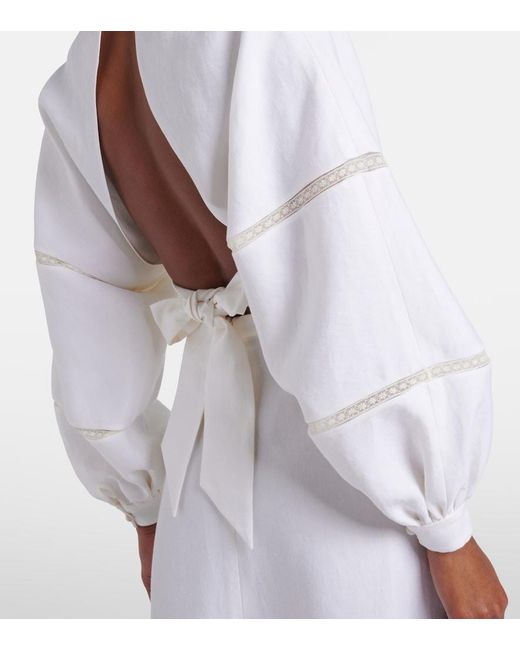 Valentino White Lace-Trimmed Open-Back Linen Blouse