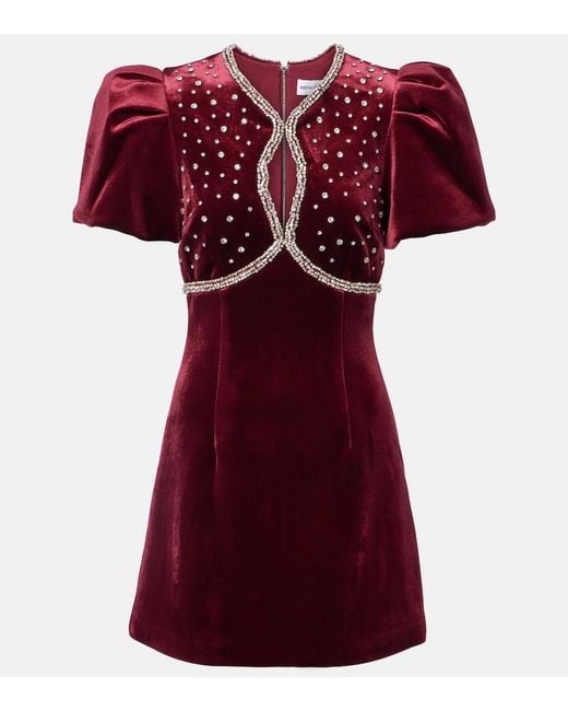 Rebecca Vallance Red Edwiena Embellished Velvet Minidress