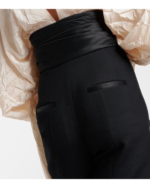 Khaite Blue Lenro Satin-Trimmed High-Rise Slim Pants