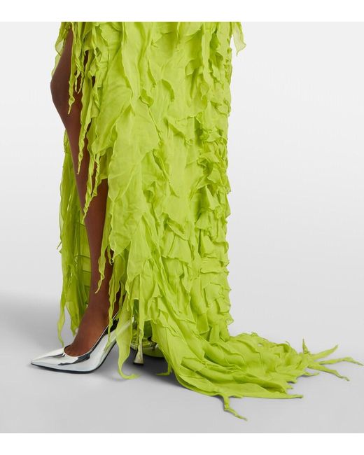 Blumarine Green Ruffled Georgette Maxi Dress