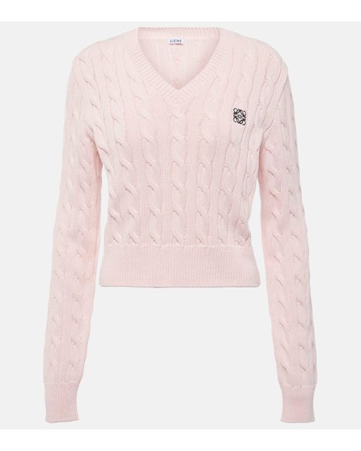 Loewe Pink Anagram Cable-Knit Cotton Sweater