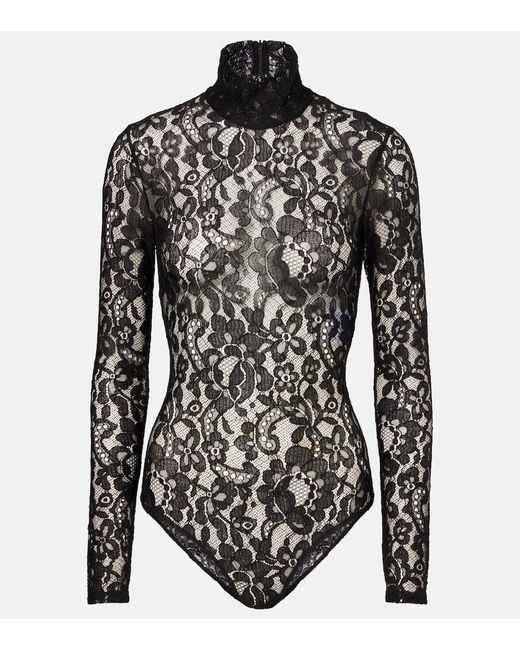 Valentino Black Lace Turtleneck Bodysuit