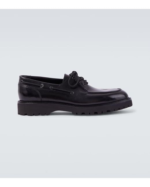 John Lobb Black Tide Leather Boat Shoes for men