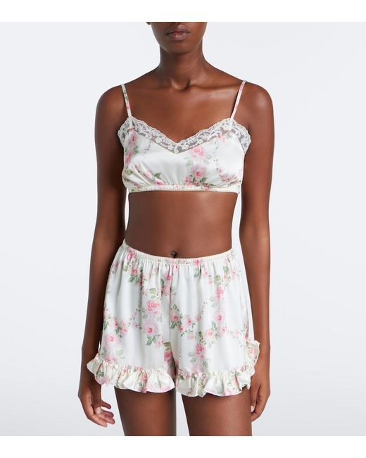 Simone Rocha White Floral Lace-Trimmed Satin Bralette
