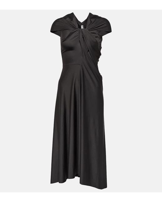 Victoria Beckham Black Draped Satin Midi Dress