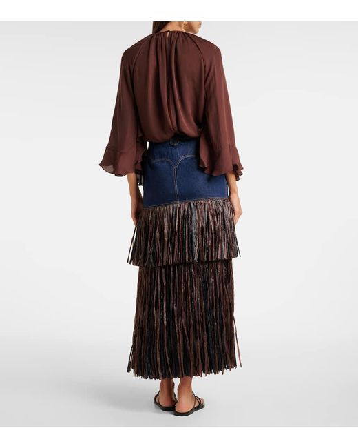 Gonna Lunga Di Jeans Con Frange di Johanna Ortiz in Blue