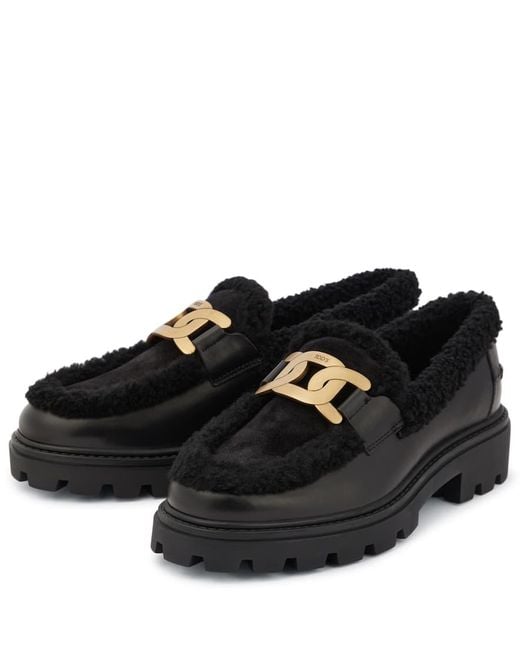 Tod's Black Kate Shearling And Leather Loafers