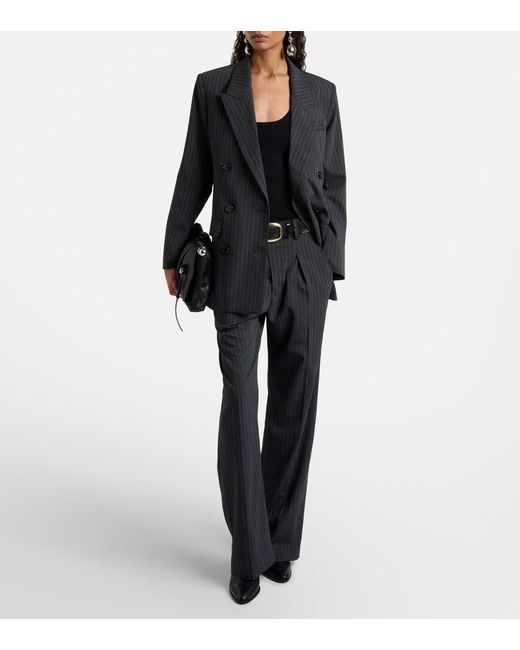 Isabel Marant Blue Pinstriped Wool-Blend Straight Pants
