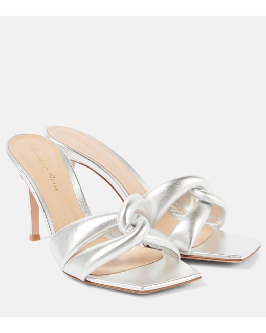 Gianvito Rossi White Amour 90 Metallic Leather Mules