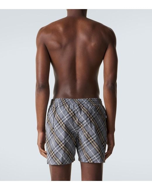 Burberry Gray Check Swim Trunks for men