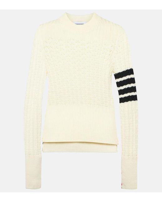 Pullover 4-Bar in lana pointelle di Thom Browne in Natural