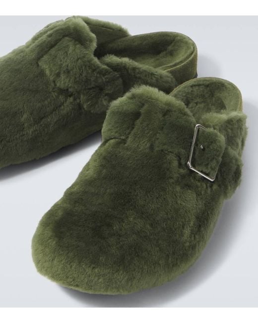 Birkenstock Slippers Boston 1774 Aus Veloursleder Mit Shearling in Green für Herren
