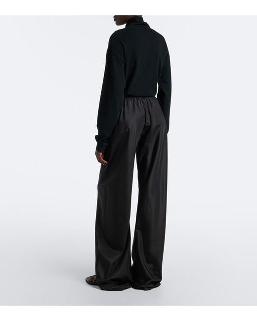 The Row Black Gala Silk Wide-Leg Pants