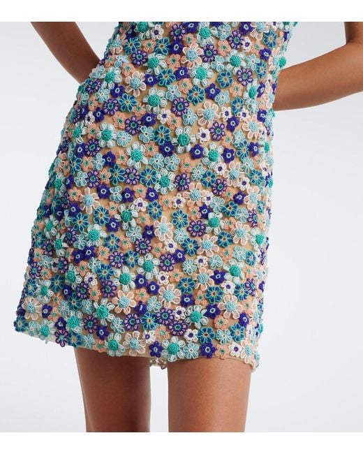 La Fuori Blue Arbor Beaded Open-Back Minidress