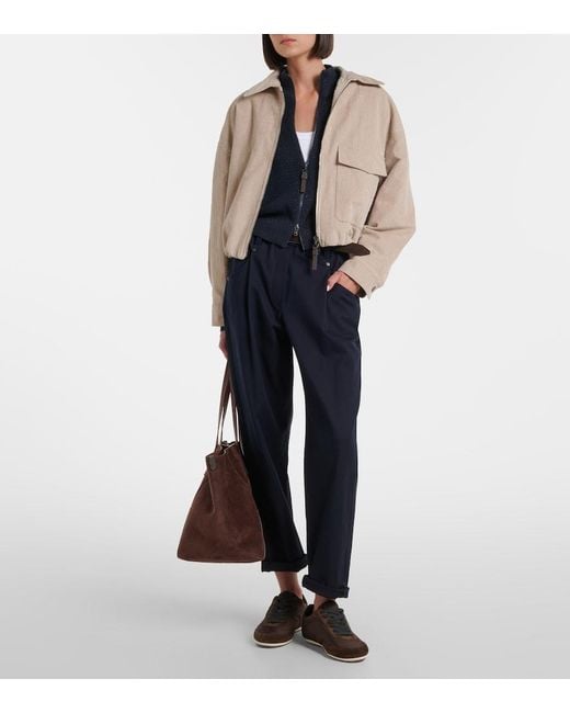 Brunello Cucinelli Blue Monili Cotton-Blend Straight Pants