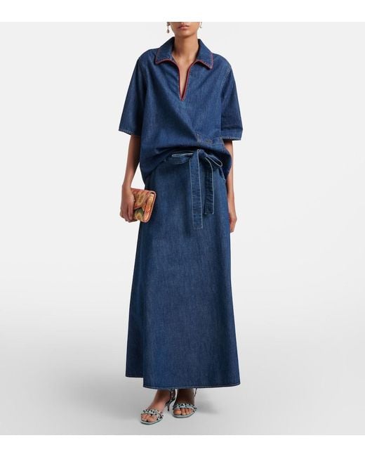 Valentino Blue Chambray Midi Skirt