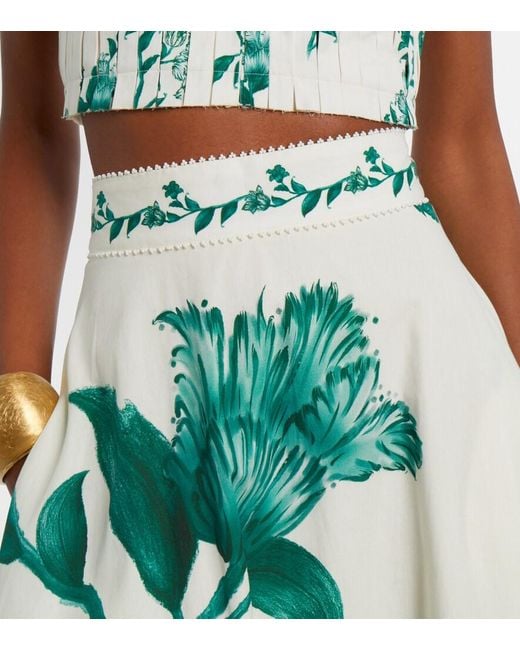 Agua Bendita Green Bergamota Embellished Floral Cotton Midi Skirt