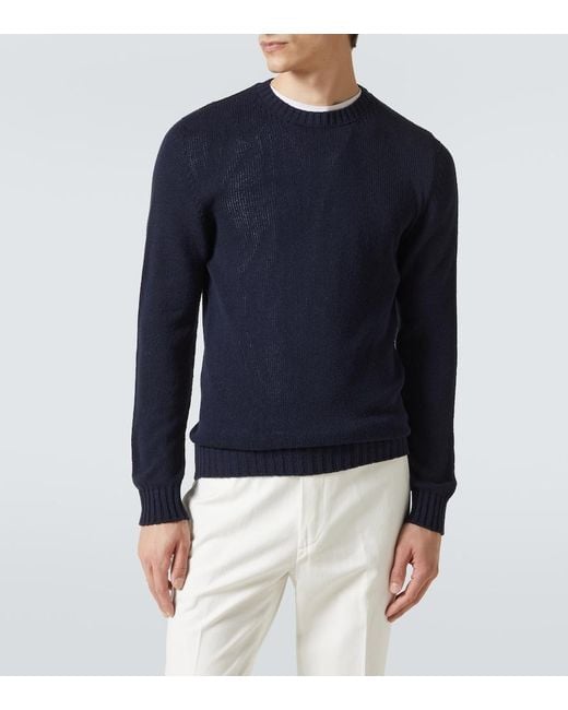 Thom Sweeney Blue Silk Sweater for men