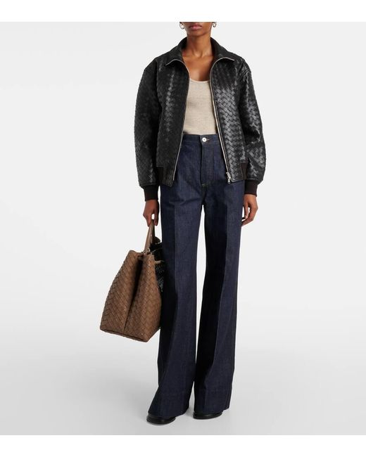 Jeans A Gamba Larga E Vita Alta di Bottega Veneta in Blue