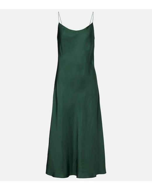 Asceno Green Lille Silk Twill Slip Dress