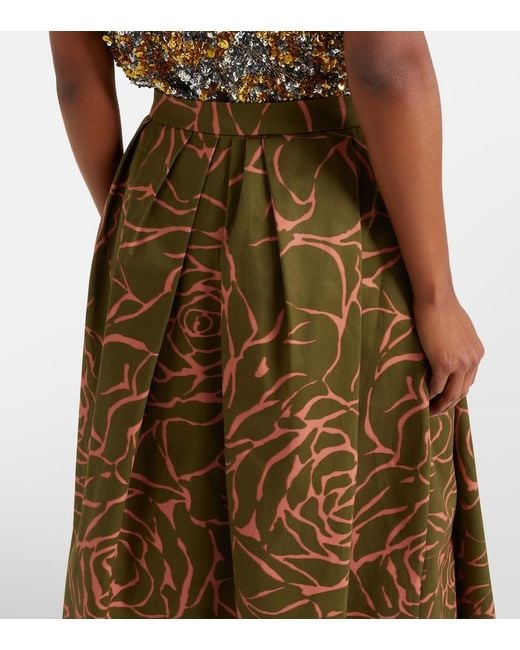 Dries Van Noten Natural Floral Cotton Midi Skirt