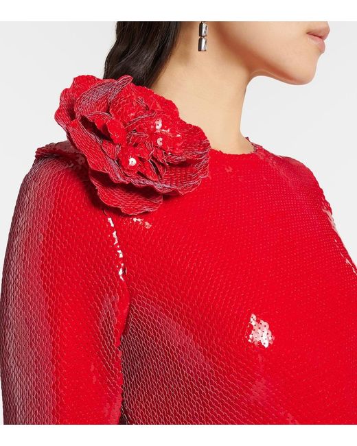 Rodarte Red Floral-Applique Sequined Gown
