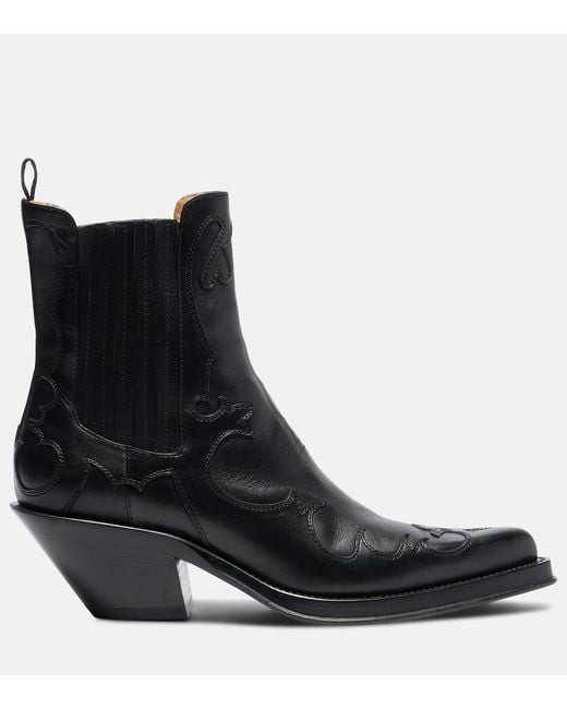 Gabriela Hearst Black Cassidy Cow-Print Leather Cowboy Boots