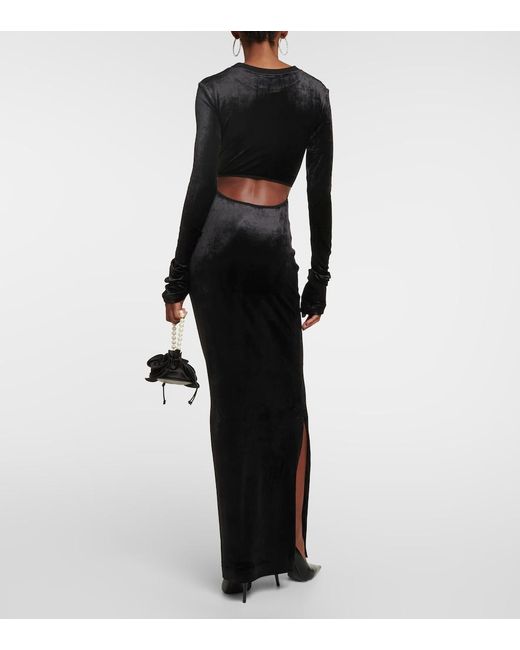 Nensi Dojaka Black Cutout Velvet Maxi Dress