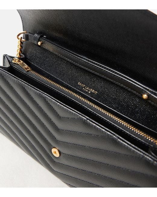 Saint Laurent Black Cassandre Matelasse Leather Wallet On Chain
