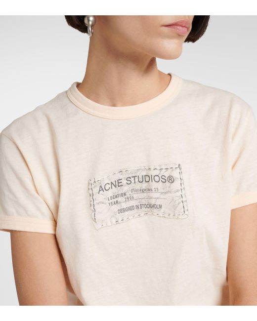 Acne Natural Logo Printed Cotton Jersey T-shirt