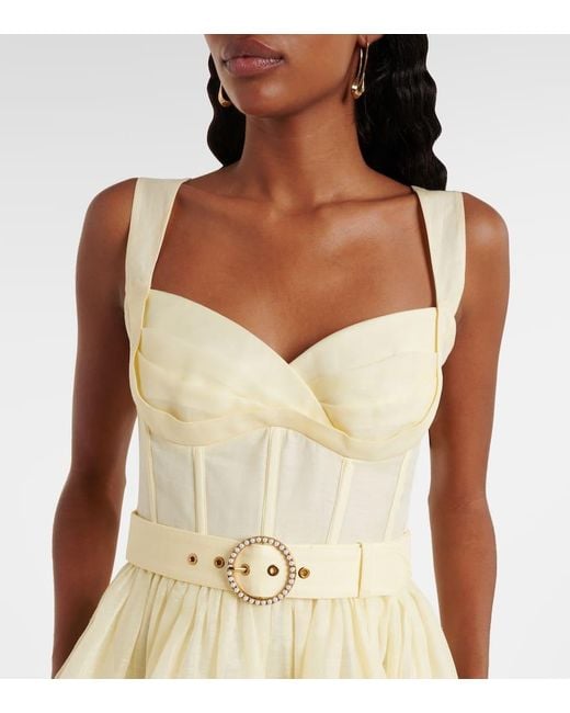 Zimmermann Yellow Minikleid Dawning Aus Leinen Und Seide