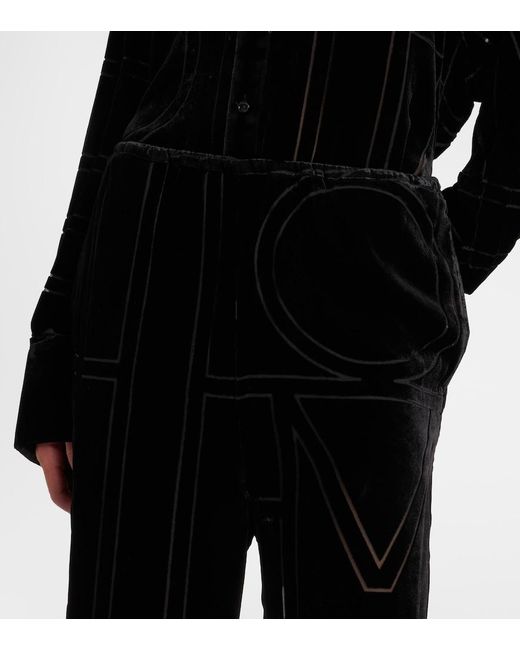 Totême Black Logo Velvet Wide-Leg Pants