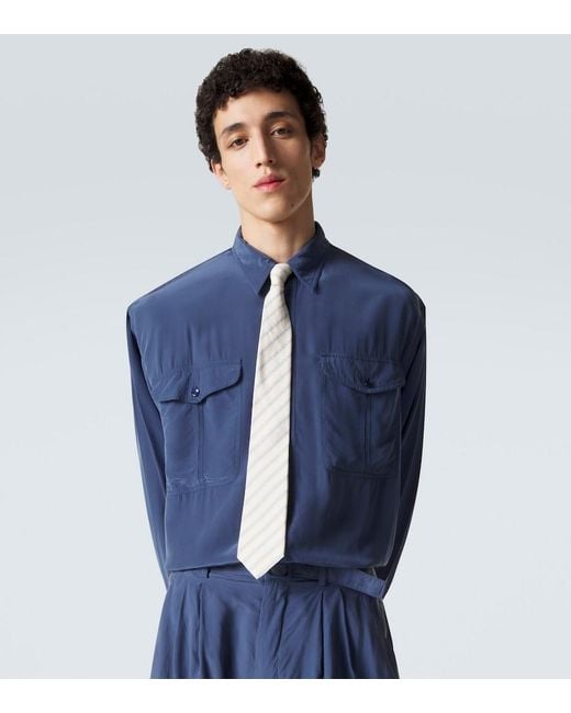 Saint Laurent White Striped Silk Tie for men
