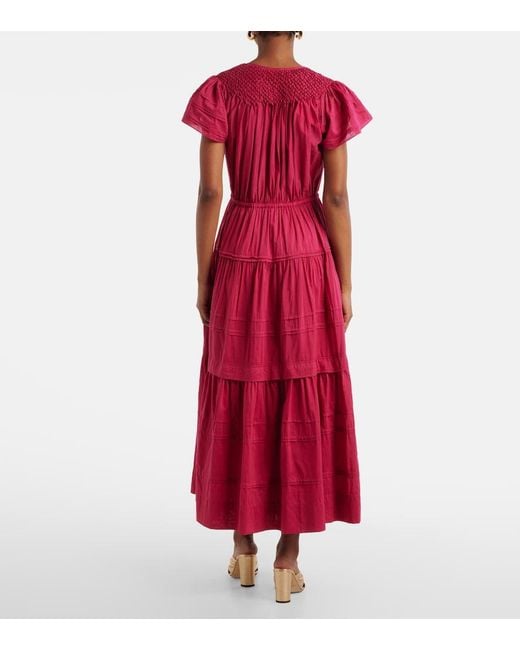 Ulla Johnson Red Marika Cotton And Silk Voile Maxi Dress