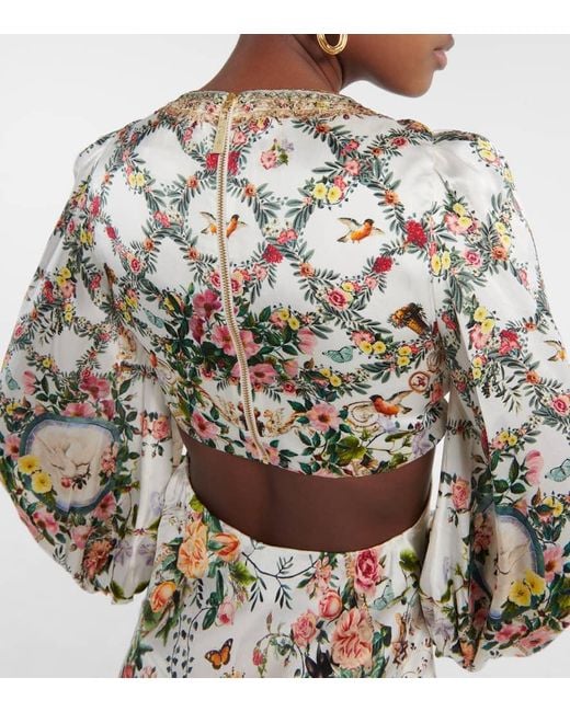 Vestido largo de seda con aberturas Camilla de color Metallic