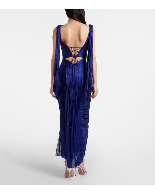 Maria Lucia Hohan Blue Faye Metallic Silk Tulle Bustier Gown