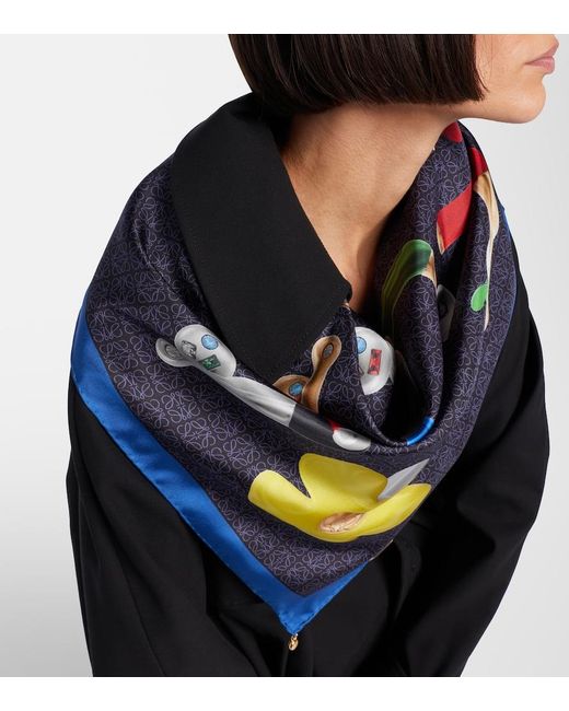 Loewe Blue Anagram Logo Silk Twill Scarf