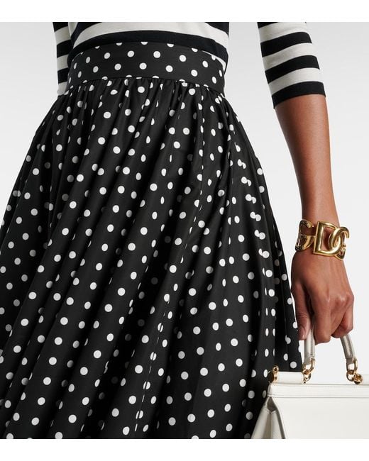 Dolce & Gabbana Black Cotton Calf-Length Circle Skirt With Polka-Dot