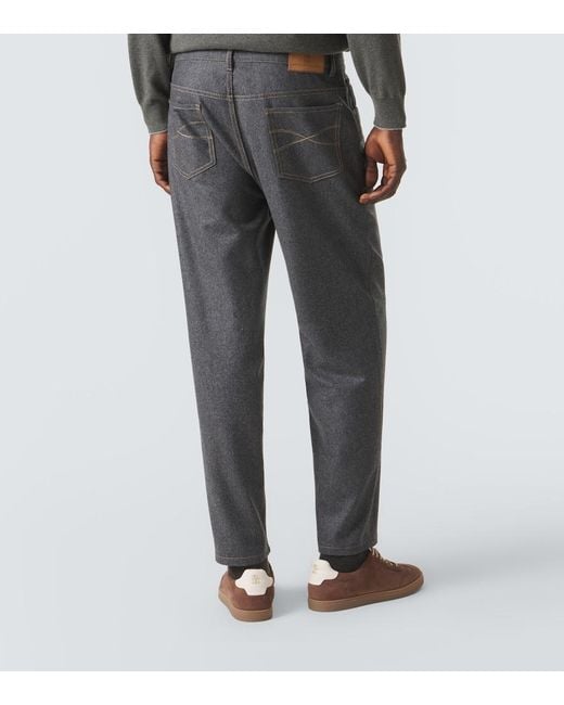 Brunello Cucinelli Gray Virgin Wool Flannel Straight Pants for men
