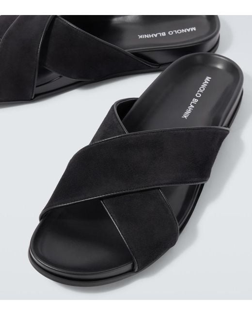 Manolo Blahnik Black Chiltern Suede Slides for men