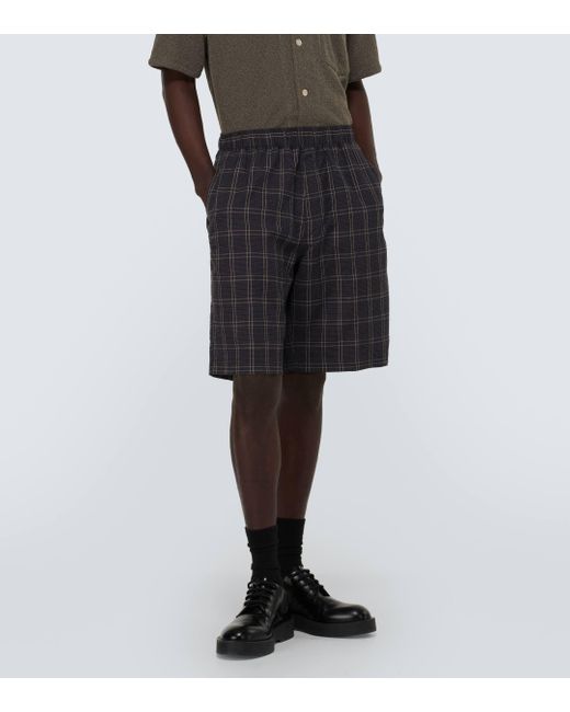 Our Legacy Black Drape Checked Technical Shorts for men