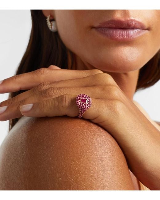 SHAY 18Kt Rose Pinky Ring With Rubies