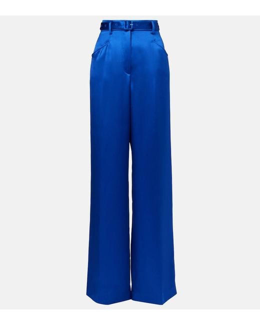 Gabriela Hearst Blue Norman Silk Tweed Wide-Leg Pants