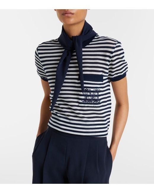Max Mara Blue Striped Cotton-Blend Jersey T-Shirt