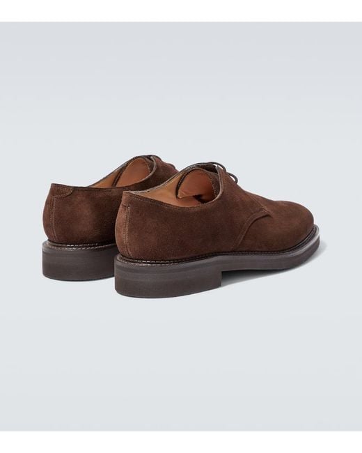 John Lobb Brown Haldon Derby Suede Shoes for men