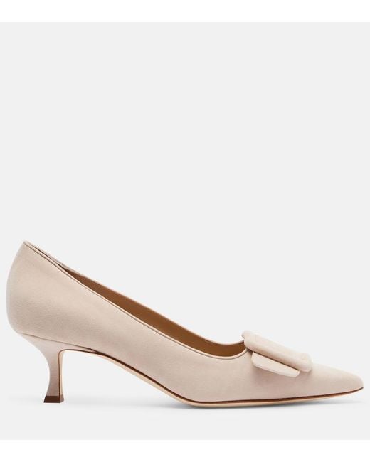 Manolo Blahnik Natural Maysale 50 Suede Pumps